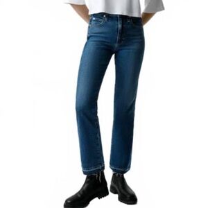 AMO Bella Crop High Rise Ankle Jeans Raw Hems Crush Women's 28